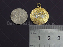 Load image into Gallery viewer, 18K Gold Finish Evil Eye On Round Coin Shape Pendant, Round Charm, Evil Eye Pave Pendant, Gold plated, 20mm, Sku#LK62