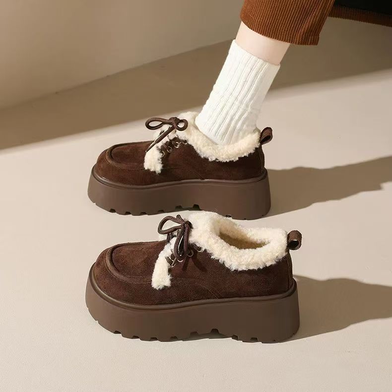 Women's Fleece-Lined Chunky Sole Shoes - Korean Style Comfort Flats