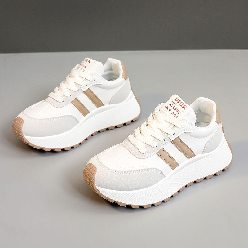 Women's Thick Soled PU Leather Color-Block Height Increasing Lace-Up Sneakers