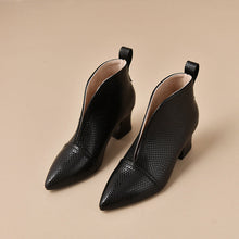 Load image into Gallery viewer, Women's Chunky Heel Martin Ankle Boots – Pointed Toe V-Cut Slip-On
