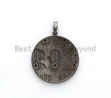 Load image into Gallery viewer, LARGE Enamel Colorful Round With Hamsa Hand Pendant,CZ Micro Pave Oil Drop Round pendant,Enamel pendant,Enamel Jewelry,34x38mm,sku#F592
