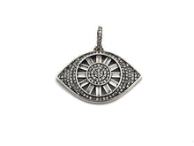 Load image into Gallery viewer, CZ Micro Pave Evil Eye Pendant, Antique Silver Tone, Clear Cubic Zirconia Big Pave Evil Eye Charm Pendant, 33x24sku#F981