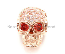 Load image into Gallery viewer, CZ Red Eye Skull Clear Micro Pave Beads, Cubic Zirconia Spacer Beads,12x10x7mm, sku#G135