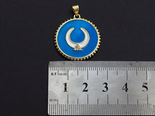 Load image into Gallery viewer, Enamel Horn on Round Disc Cpin Pendant,CZ Micro Pave Oil Drop Horn pendant,Enamel pendant,Enamel Jewelry, 24x27mm, sku#F1045