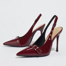 Load image into Gallery viewer, Women's Pointed-Toe Stiletto Heels | Synthetic Leather Buckle Rivet Heels