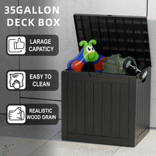Load image into Gallery viewer, 35 Gallon Outdoor Resin Storage Box – Black/Wood Grain