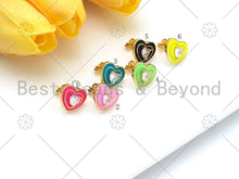 Load image into Gallery viewer, CZ Heart on Enamel Heart Stud Earrings,Sku#O67