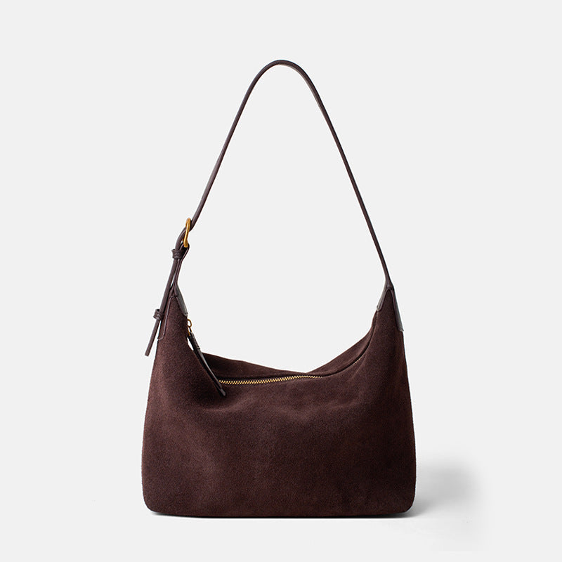 Women's Genuine Leather Tote Bag – Minimalist Matte Cowhide Shoulder Bag with Zipper Pockets