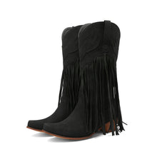 Load image into Gallery viewer, Women's Retro Mid-Calf Chunky Heel Round-Toe Boots | Slip-On Synthetic PU Winter Boots