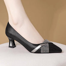 Load image into Gallery viewer, Women's Pointed-Toe Chunky Heel Dress Shoes | Slip-On Block Heel Pumps