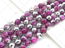 Load image into Gallery viewer, Natural Half Silver Pink Agate Beads, 8mm/10mm/12mm Round Faceted Pink Agate Beads, 15.5 Full Strand, sku# UA120