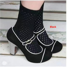 Load image into Gallery viewer, Women's Retro Round-Toe Chunky Heel Pumps with Ankle Strap Buckle | Suede Block Heel Dress Shoes