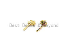 Load image into Gallery viewer, CZ Micro Pave Multi color Coconut Tree Pendant, Tree Shaped Pave Pendant, Gold plated, 10x19mm, Sku#B115