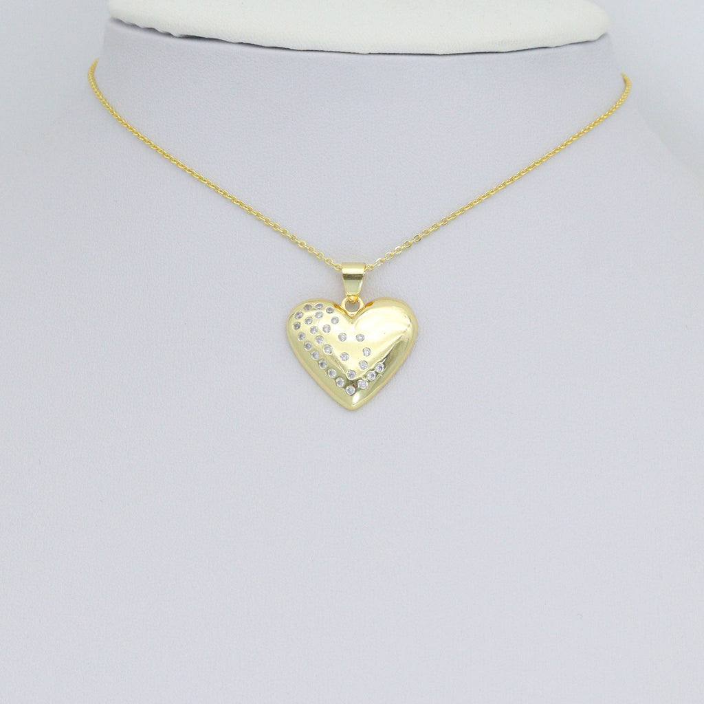 CZ Puffy Heart with Diamond Charm Pendant, Sku#LK1153