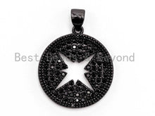 Load image into Gallery viewer, Black CZ Pave On Black Micro Pave Hollow Star Round Pendant/Charm, Cubic Zirconia Pendant, 18x21mm, F374