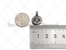 Load image into Gallery viewer, Clear CZ Micro Pave North Star Coin Pendant/Charm,Star Cubic Zirconia Pendant, Silver/Gold /Rose Gold/Black Tone, 13x14mm,Sku#F1169