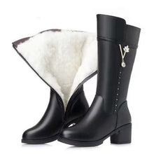 Load image into Gallery viewer, Women's Fleece-Lined Tall Boots with Wool Lining - Mid Heel Winter Boots with Side Zipper