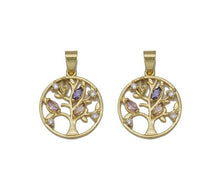 Load image into Gallery viewer, Gold Colorful CZ Life Tree On Round Ring Charm, Sku#JL126