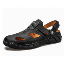 Load image into Gallery viewer, Men's Large Size Velcro Sandals – Split Cowhide Leather Upper, Rubber Sole, Sizes 38–48