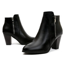 Load image into Gallery viewer, Women's Retro Chunky Heel Ankle Boots – Side Zip Pointed Toe Block Heel