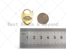 Load image into Gallery viewer, CZ Micro Pave Lips Padlock Clasp Charms, Lip CZ On Padlock Clasp, Gold Charm Pendant, Padlock Necklace Charm Connector, 17x24mm, Sku#K161