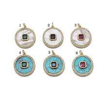 Load image into Gallery viewer, Gold CZ on MOP/Turquoise Round Charm, Sku#L692