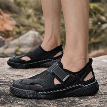 Load image into Gallery viewer, Men's Breathable Leather Mesh Closed-Toe Sandals with Velcro Strap - Genuine Leather &amp; Rubber Sole