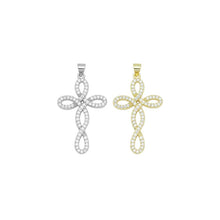Load image into Gallery viewer, Gold Silver Clear CZ Flower Cross Charm Pendant, Sku#LD631