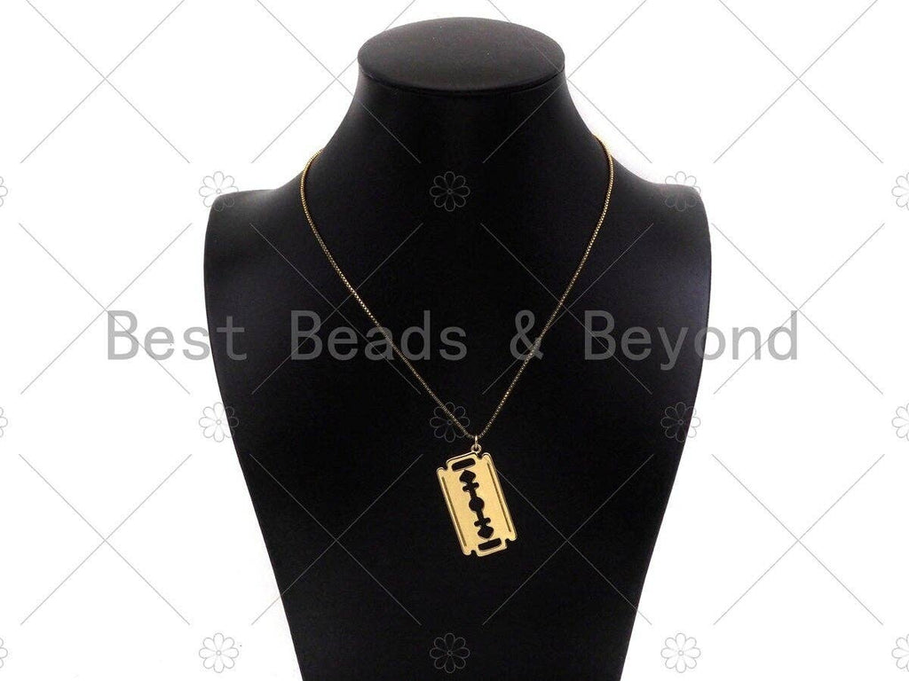 Razor Blade Shape Pendant,Dianty Gold/Silver Medallion Charm, Necklace Bracelet Charm Pendant, 19x37mm, Sku#L545