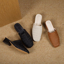 Load image into Gallery viewer, Women's Woven Square Toe Sandals - Casual Summer Flats with Synthetic Leather Upper