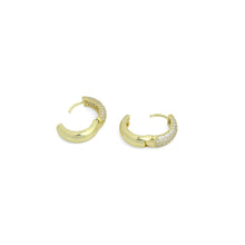 Load image into Gallery viewer, Clear CZ Silver Gold Medium size Hoop Earrings, Sku#A477