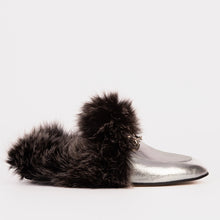 Load image into Gallery viewer, The Izmir Silver Leather Natural Fur Women Slipper