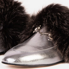 Load image into Gallery viewer, The Izmir Silver Leather Natural Fur Women Slipper