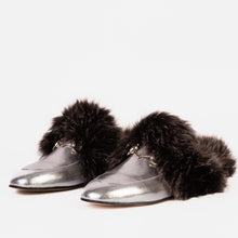 Load image into Gallery viewer, The Izmir Silver Leather Natural Fur Women Slipper