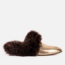 Load image into Gallery viewer, The Izmir Gold Leather Natural Fur Women Slipper