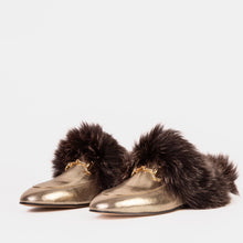 Load image into Gallery viewer, The Izmir Gold Leather Natural Fur Women Slipper