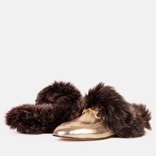 Load image into Gallery viewer, The Izmir Gold Leather Natural Fur Women Slipper