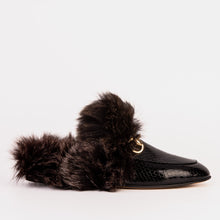 Load image into Gallery viewer, The Izmir Black Patent Leather Natural Fur Women Slipper