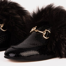 Load image into Gallery viewer, The Izmir Black Patent Leather Natural Fur Women Slipper