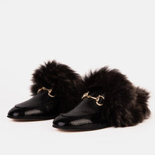 Load image into Gallery viewer, The Izmir Black Patent Leather Natural Fur Women Slipper