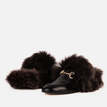 Load image into Gallery viewer, The Izmir Black Patent Leather Natural Fur Women Slipper