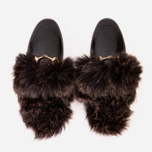 Load image into Gallery viewer, The Izmir Black Patent Leather Natural Fur Women Slipper