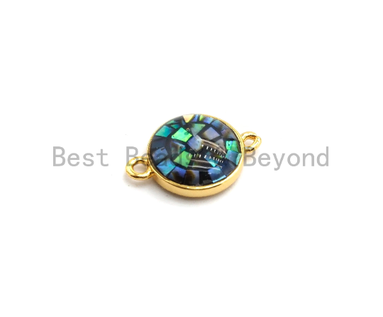100% Natural Abalone Round Connector with Gold/Silver Plated Edging, Abalone Connector for Earring Bracelets Necklace, 10x15mm,SKU#Z282
