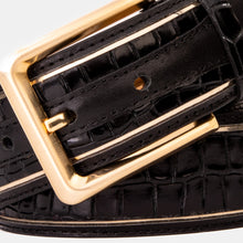 Load image into Gallery viewer, The Bellagio Black &amp; Gold Leather Belt