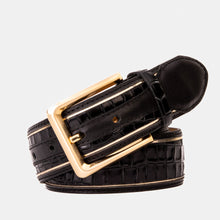 Load image into Gallery viewer, The Bellagio Black &amp; Gold Leather Belt