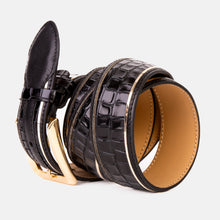 Load image into Gallery viewer, The Bellagio Black &amp; Gold Leather Belt