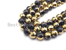Load image into Gallery viewer, NEW!!! Natural Half Gold Plated Black Onyx Beads, 8mm/10mm/12mm Round Faceted Gold Black Onyx Beads, 15.5 Full Strand, sku# UA87