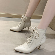 Load image into Gallery viewer, Women's Pointed-Toe Stiletto Ankle Boots - Mid Heel PU Leather Side Zipper Boots