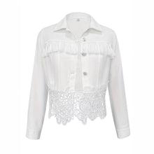 Load image into Gallery viewer, Womens Lapel Hem Hollow-Out Patchwork Tassel Coat