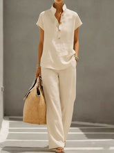 Load image into Gallery viewer, Cardigan &amp; Short Sleeve Top + Pants Three-Piece Set – Solid Color Casual Lounge